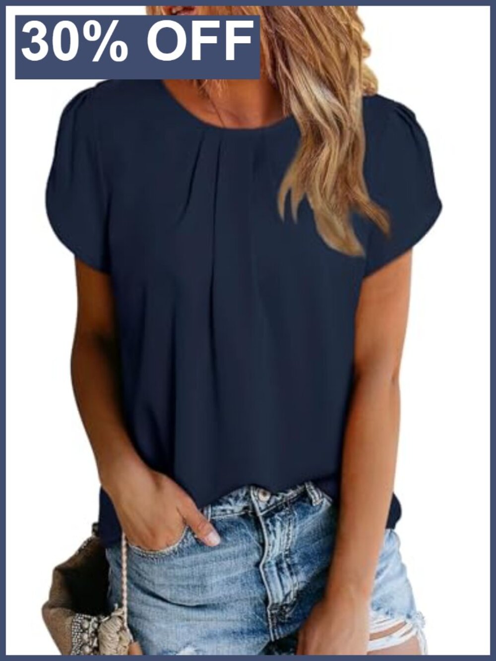 Dokotoo Womens Pleated Chiffon Blouse Short Sleeve Round Neck Work Tunic Top
